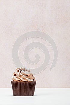 Homemade Birthday Cupcake On A Table. Copy Space.