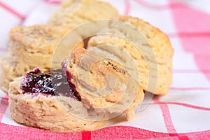 Homemade biscuits with blueberry preserves