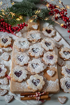 Homemade biscuits cookies with strawberry jam