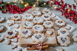 Homemade biscuits cookies with strawberry jam