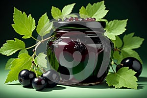 homemade black currant jam in a jar isolated on black background