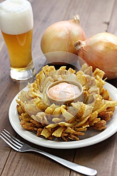 Homemade blooming onion and beer