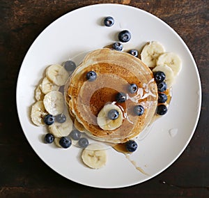 Homemade blueberry banana pancakes