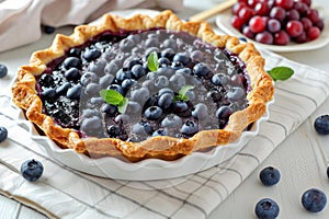 Homemade Blueberry pie food on table. Generate Ai