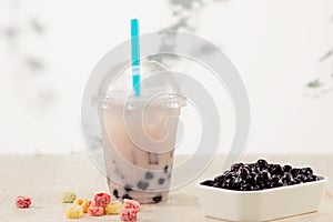 Homemade Boba Bubble Tea with candy and ice.