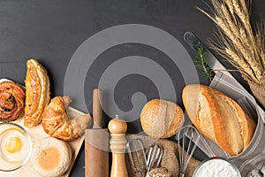 Homemade bread or bakery with fresh egg, flour