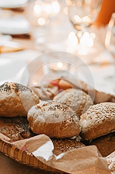 Homemade bread on a celebration table,