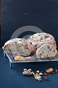 Homemade bread with dried fruis and nuts
