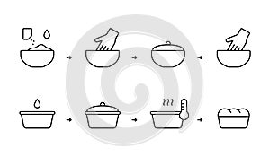 Homemade bread, instruction for baking with dry instant yeast. Cooking process with kneading dough, second rise. Flour, oil, water