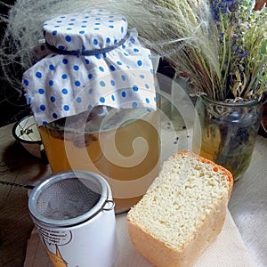 Homemade Bread kvass in a glass jar