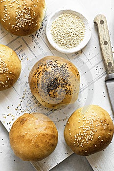 Homemade bread rolls on a table