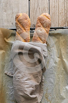 Homemade bread on a wooden backround