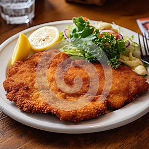 Homemade Breaded German Weiner Schnitzel. Generative ai