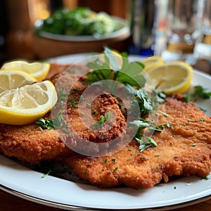 Homemade Breaded German Weiner Schnitzel. Generative ai