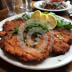 Homemade Breaded German Weiner Schnitzel. Generative ai