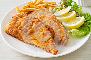 Homemade Breaded Weiner Schnitzel with Potato Chips