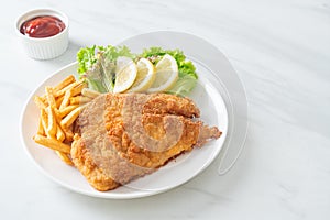 Homemade Breaded Weiner Schnitzel with Potato Chips