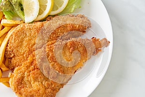 Homemade Breaded Weiner Schnitzel with Potato Chips