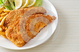 Homemade Breaded Weiner Schnitzel with Potato Chips