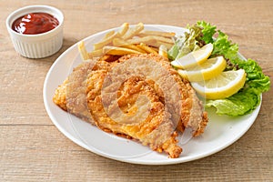 Homemade Breaded Weiner Schnitzel with Potato Chips