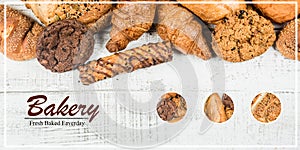 Homemade breads or bun or bakery  on wood background