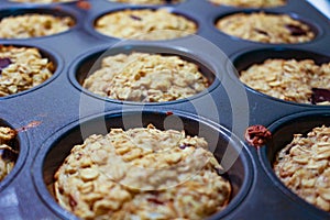 Homemade Breakfast Oatmeal Muffins in muffin tray