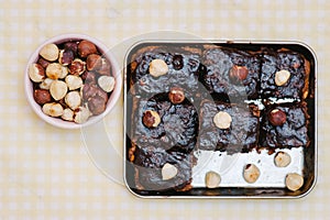 Homemade brownies with ingredients