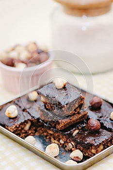 Homemade brownies with ingredients