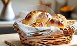 homemade buns with cheese in a basket. Selective focus.