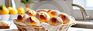 homemade buns with cheese in a basket. Selective focus.