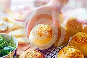 Homemade buns with sesame seeds