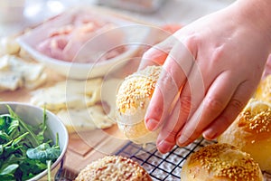 Homemade buns with sesame seeds