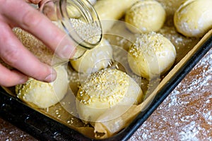 Homemade buns with sesame seeds