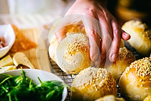 Homemade buns with sesame seeds