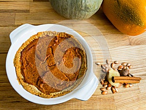 Homemade butternut squash pie with pumpkin spice