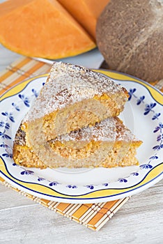 Homemade cake made of coconut and pumpkin