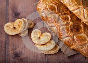 Homemade cake and pastries in the shape of a heart