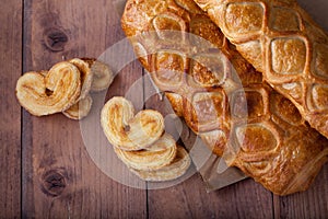 Homemade cake and pastries in the shape of a heart