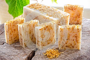 Homemade calendula natural herbal soap photo