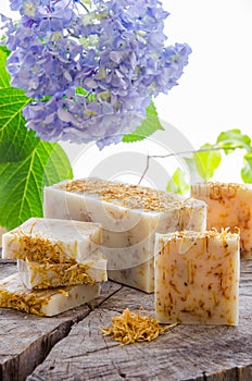 Homemade calendula natural herbal soap photo