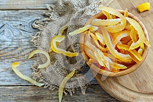 Homemade candied citrus and old sacking.