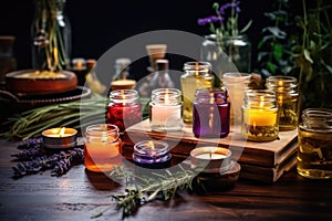 homemade candles on a table with essential oils and wicks