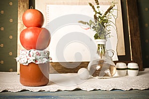 Homemade canned fried tomato, vintege kitchen