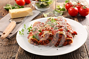 Homemade canneloni with beef photo