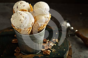 Homemade caramel pecan ice cream cones