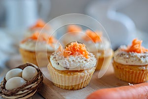 Homemade Carrot Cupcakes with Cream Cheese Frosting for Easter