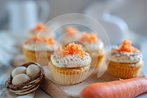 Homemade Carrot Cupcakes with Cream Cheese Frosting for Easter