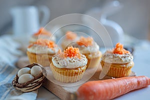 Homemade Carrot Cupcakes with Cream Cheese Frosting for Easter