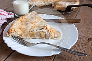 Homemade cheese, and apple pie with yogurt. Also known as Borek, Boureki, Burek