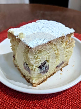 Cheese and raisins pie - homemade on a white plate